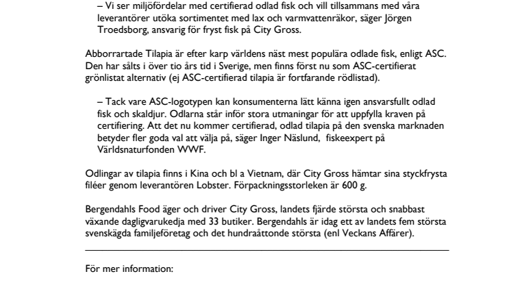 Världens näst mest populära odlade fisk ASC-märkt nu i Sverige
