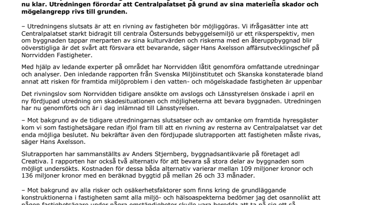 Slutrapporten föreslår rivning av Centralpalatset i Östersund