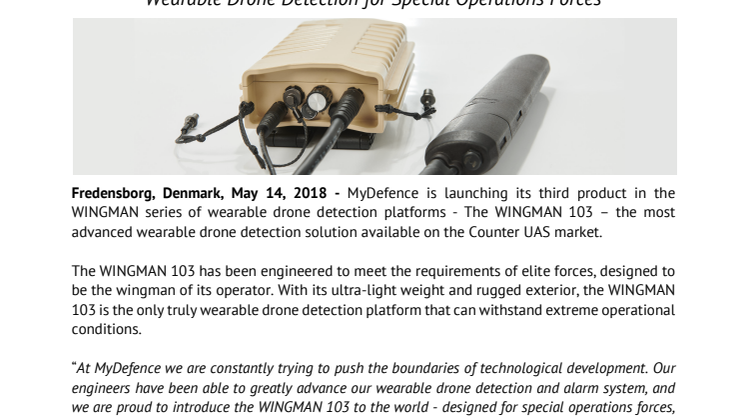 MyDefence Launches the WINGMAN 103 – Wearable Drone Detection for Special Operations Forces