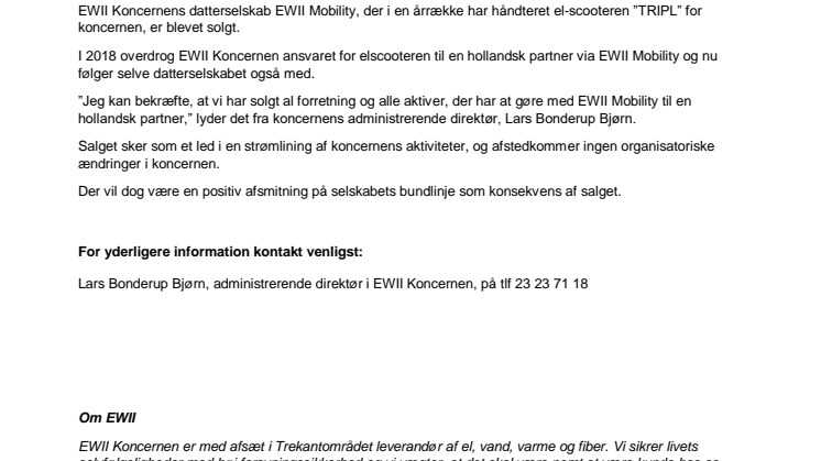 EWII sælger datterselskabet EWII Mobility