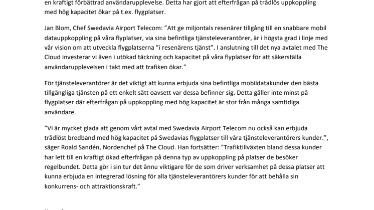 Snabbare mobilt Internet för flera miljoner europeiska mobila bredbandskunder på Sveriges största flygplatser