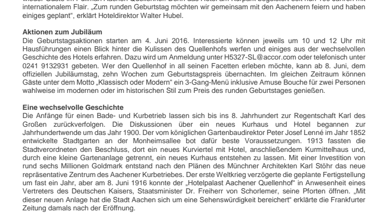 KANZLER, KÖNIGE, KARLSPREISTRÄGER - 100 JAHRE GELEBTE AACHENER GESCHICHTE IM PULLMAN AACHEN QUELLENHOF