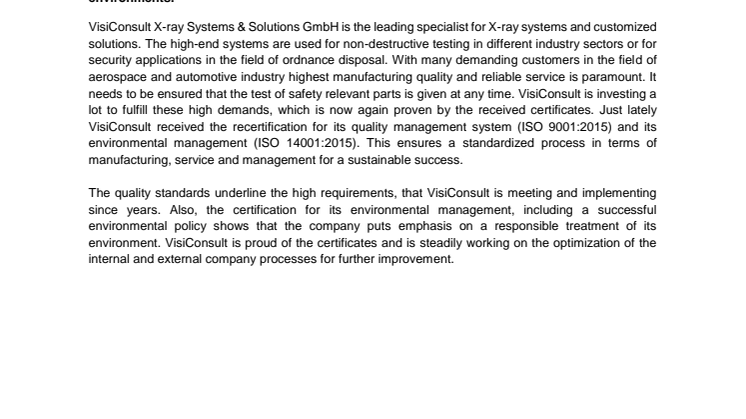 VisiConsult receives ISO recertification for quality and environment