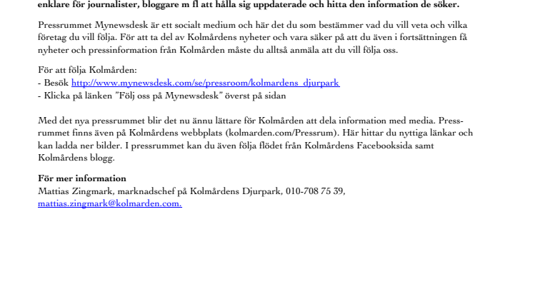 Ta del av Kolmårdens nyheter via nytt pressrum