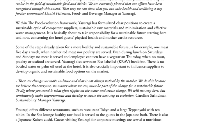 Yasuragi is awarded Best Spa Cuisine in Spa Awards 2015