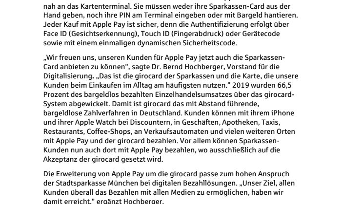 Apple Pay mit der girocard startet bei der Stadtsparkasse München