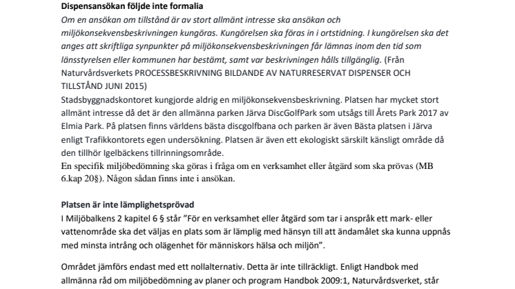 Låt Parken Leva och Norra Järva stadsdelsråds gemensamma överklagan av reservatstillstånd - mars 2020