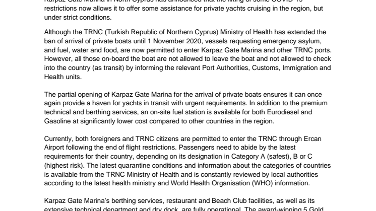 Karpaz Gate Marina Announces Assistance for Private Yachts Cruising Near North Cyprus