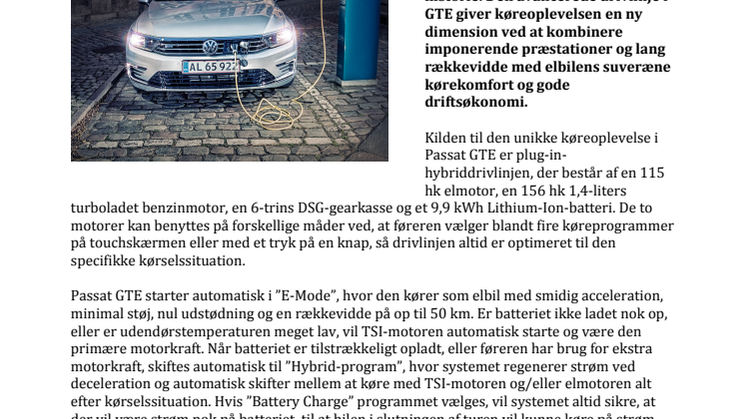 Passat GTE – sportslimousine og elbil i én pakke fra 499.990 kr.