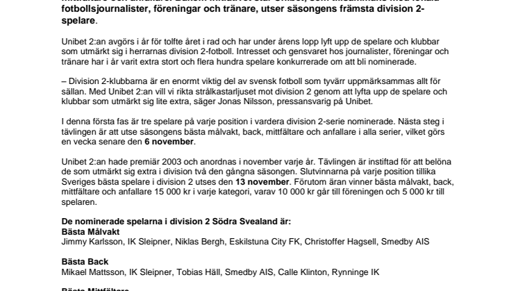 Södra Svealands bästa spelare i division 2-fotbollen nominerade