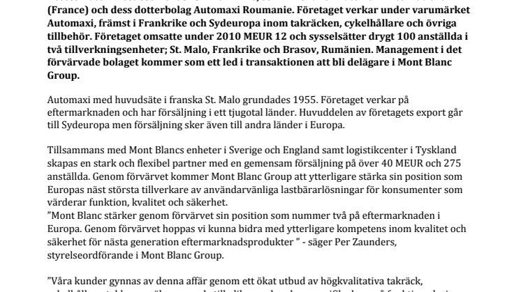 Mont Blanc Group och Automaxi går samman