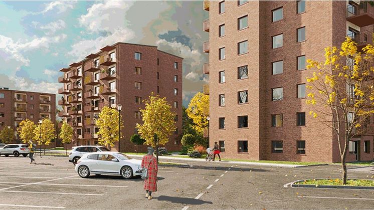 JSB står som totalentreprenör för kvarteret Topasen i Norrköping. Nybyggnationen omfattar 141 hyresrätter. Projektet är framtaget i samverkan mellan JSB Construction AB och Rikshem. Bild Rikshem