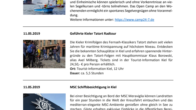 Termine im Mai über die Tourist-Information Kiel