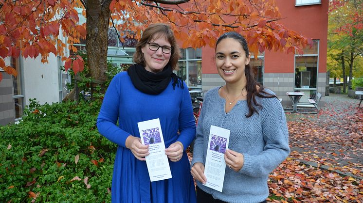 Josefine Möller, gymnasiebibliotekarie och Maria Aviles Kindesjö, folkhälsoutvecklare, arrangerar Psyklyftet tillsammans med flera andra aktörer i Kungsbacka kommun och Region Halland.
