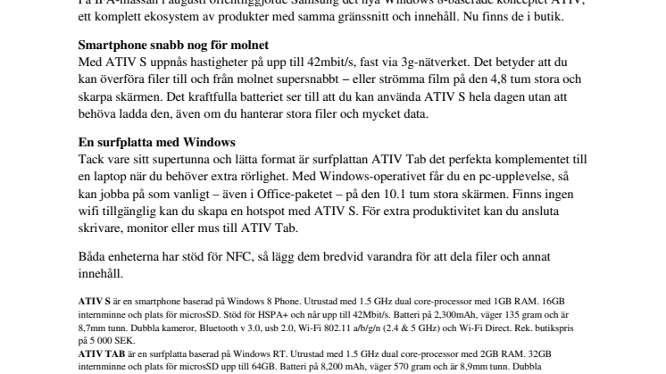 Nu i butik: Nya möjligheter med Samsung ATIV S och ATIV Tab