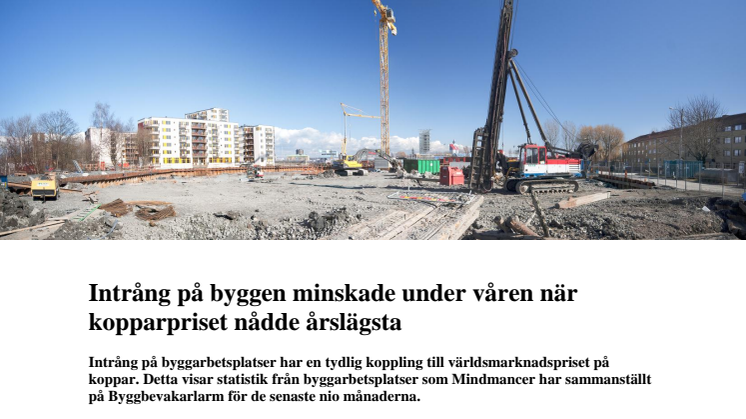 Intrång på byggen minskade under våren när kopparpriset nådde årslägsta