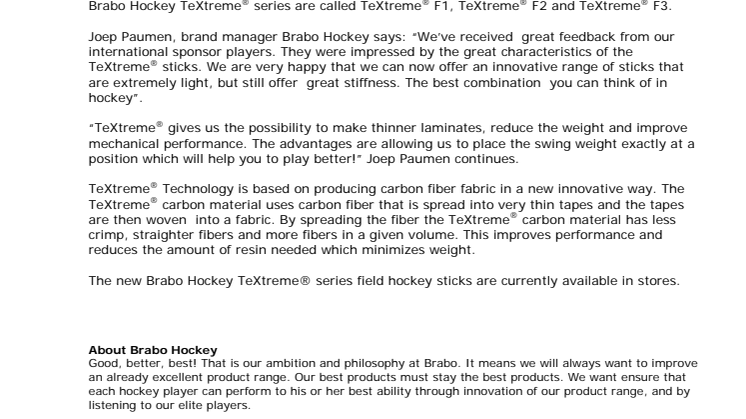 TeXtreme® series of field hockey sticks released