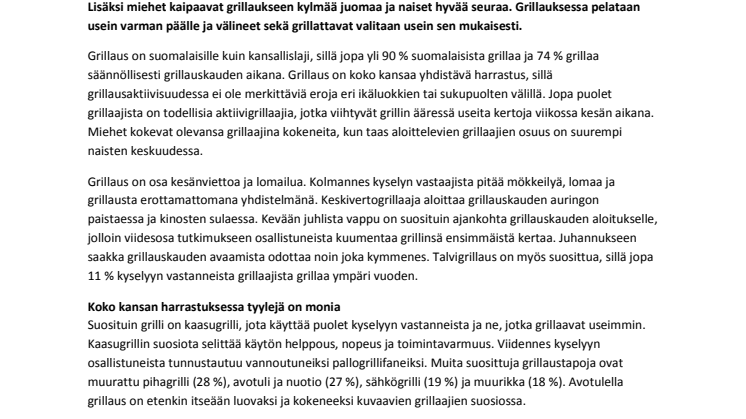 Koko Suomi grillaa: Suomalaismiehet luottavat grillaustaitoihinsa naisia enemmän