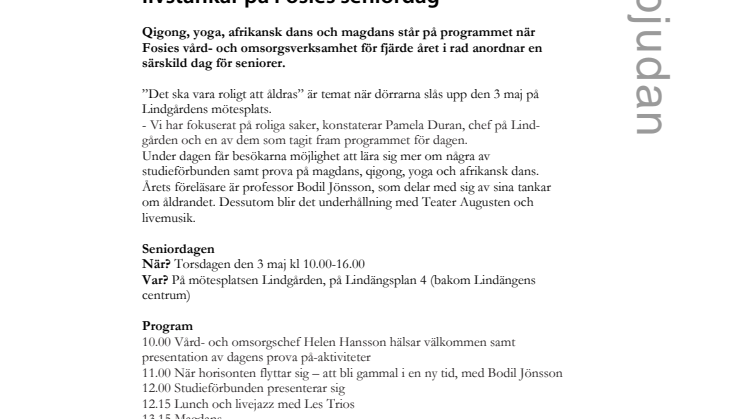 Yoga, magdans och Bodil Jönssons livstankar på Fosies seniordag