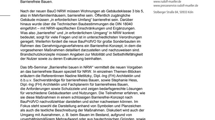 bfb-Seminar – Barrierefrei bauen in NRW
