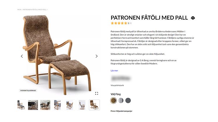 Den klassiska fåtöljen Patronen med nya tillägget produktomdömen. Stjärnorna anger nuvarande betyg.