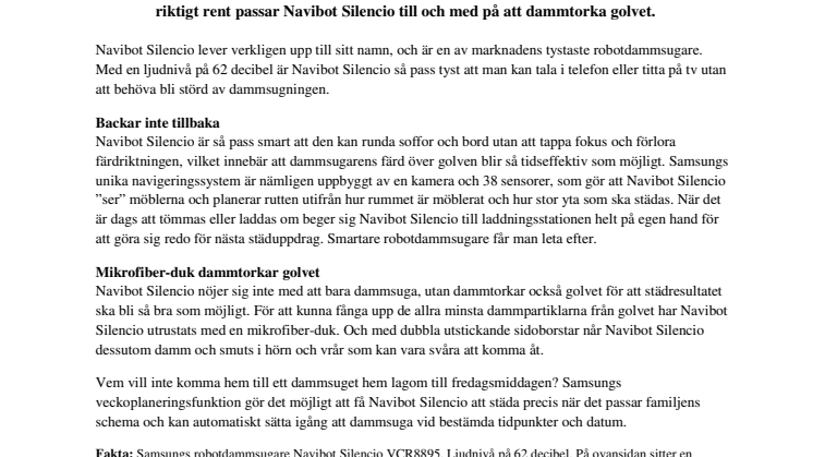 Tystlåten robotdammsugare backar inte för möbler