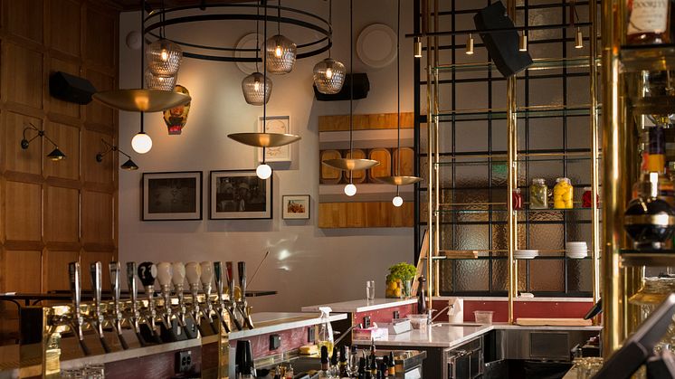 Bar at Pelikan restaurant, Stockholm, renovated 2016 by Stylt Trampoli
