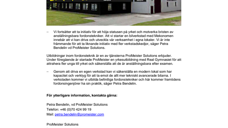 ProMeister Solutions startar verkstad med Mekonomen