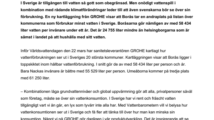 GROHEs Vattenbarometer: Boråsarna tar silver i hållbar vattenförbrukning