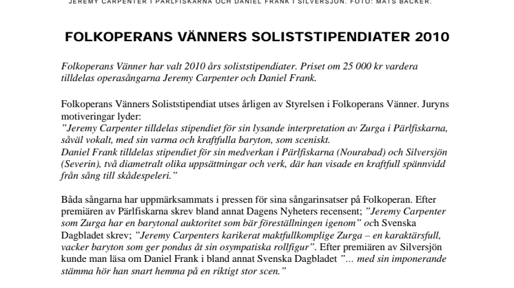 Folkoperans Vänners soliststipendiater 2010