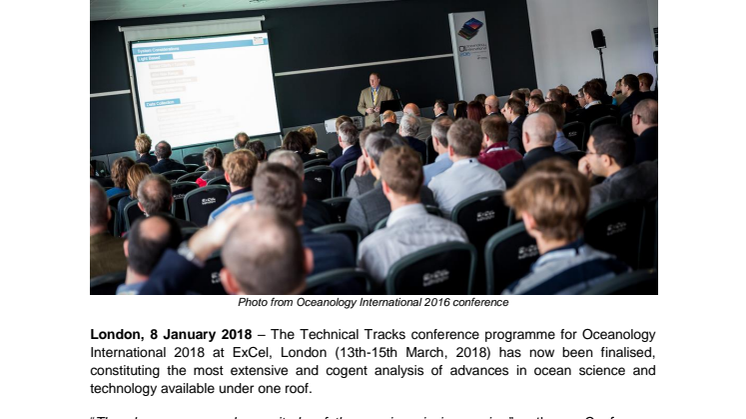 Oceanology International 2018: Topics and delegates finalised for Oi18’s ExCel conference schedule