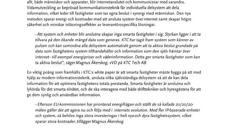 KTC ser internet som nyckeln till smarta fastigheter