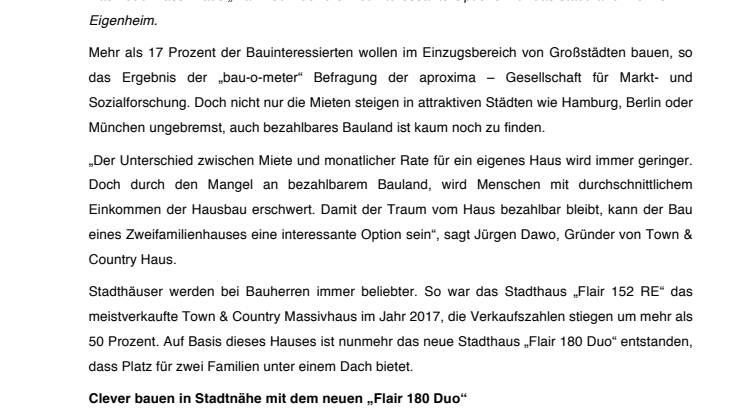Stadthaus für 2 Familien: Das neue Massivhaus „Flair 180 Duo“