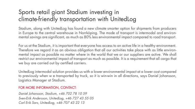 Sports retail giant Stadium investing in climate-friendly transportation with UnitedLog