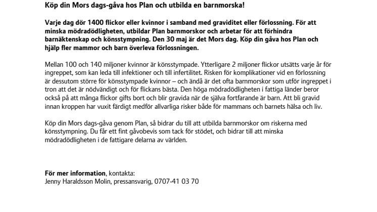 Köp din Mors dags-gåva hos Plan och utbilda en barnmorska!