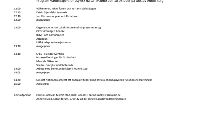 Program för världsdagen för psykisk hälsa