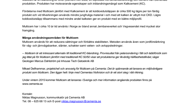 Multicem - Markstabilisering med lägre koldioxidutsläpp