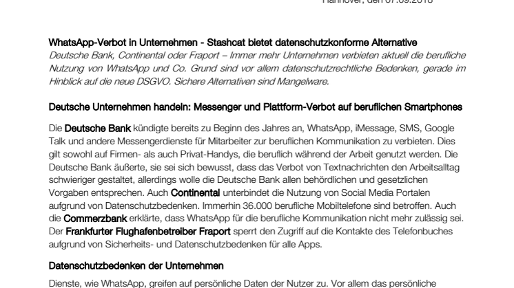 WhatsApp-Verbot in Unternehmen - Stashcat bietet datenschutzkonforme Alternative