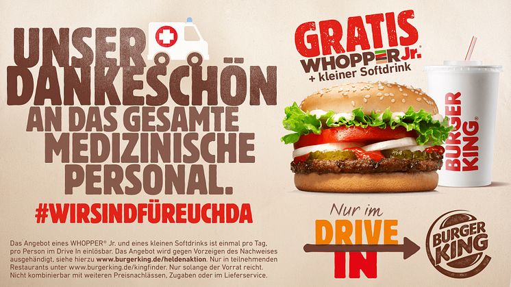 Arbeitstätige im Gesundheitswesen können sich am Drive In gratis stärken 