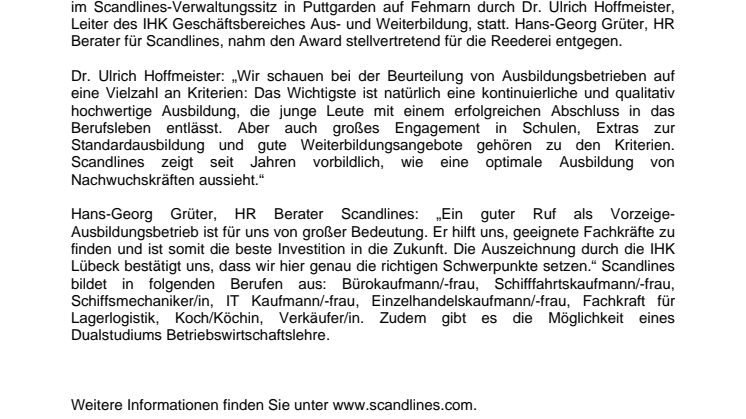 Scandlines – ein Top-Ausbildungsbetrieb