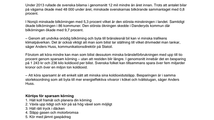 Bilkörningen minskar för fjärde året i rad