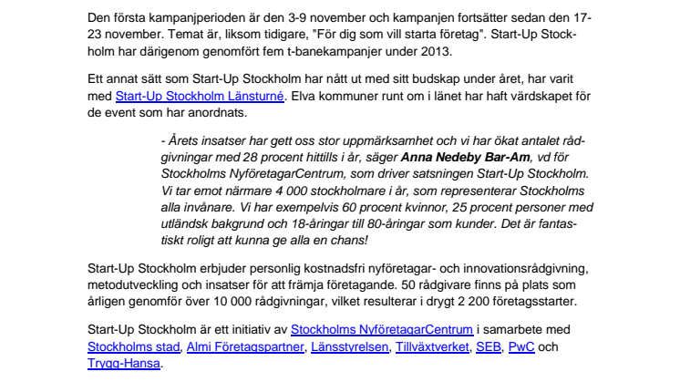 1 608 skyltar i t-banan ska få fler stockholmare att starta företag
