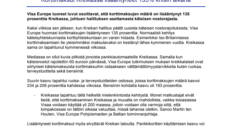 Korttimaksut Kreikassa lisääntyneet 135% kriisin aikana