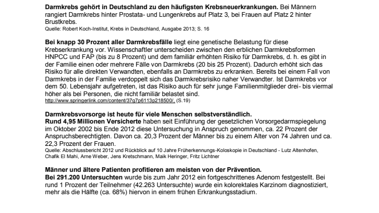 Aktuelle Zahlen zur Darmkrebsvorsorge 2014