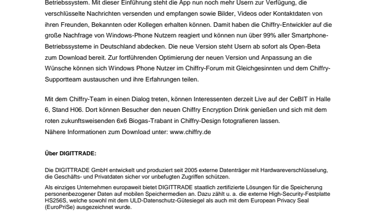 Chiffry für Windows Phone ist da