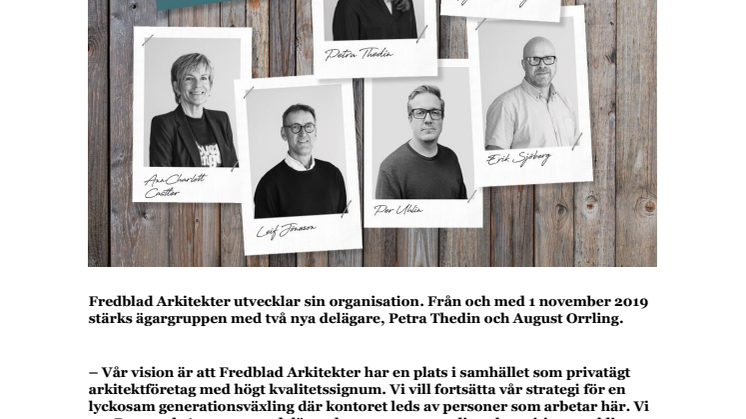 Fredblad Arkitekter stärker upp med två nya delägare