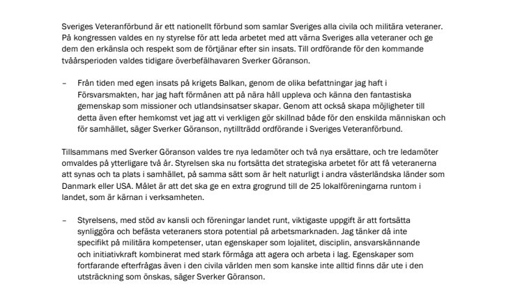 Förre ÖB ny förbundsordförande för Sveriges Veteranförbund