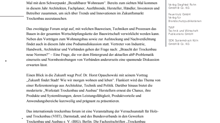 7. internationales trockenbau forum in Würzburg