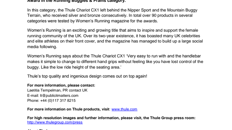 Thule Chariot CX1 Wins Gold in Women’s Running Awards