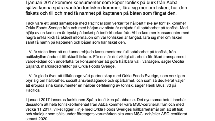 ​​Abba erbjuder full spårbarhet på tonfisk 